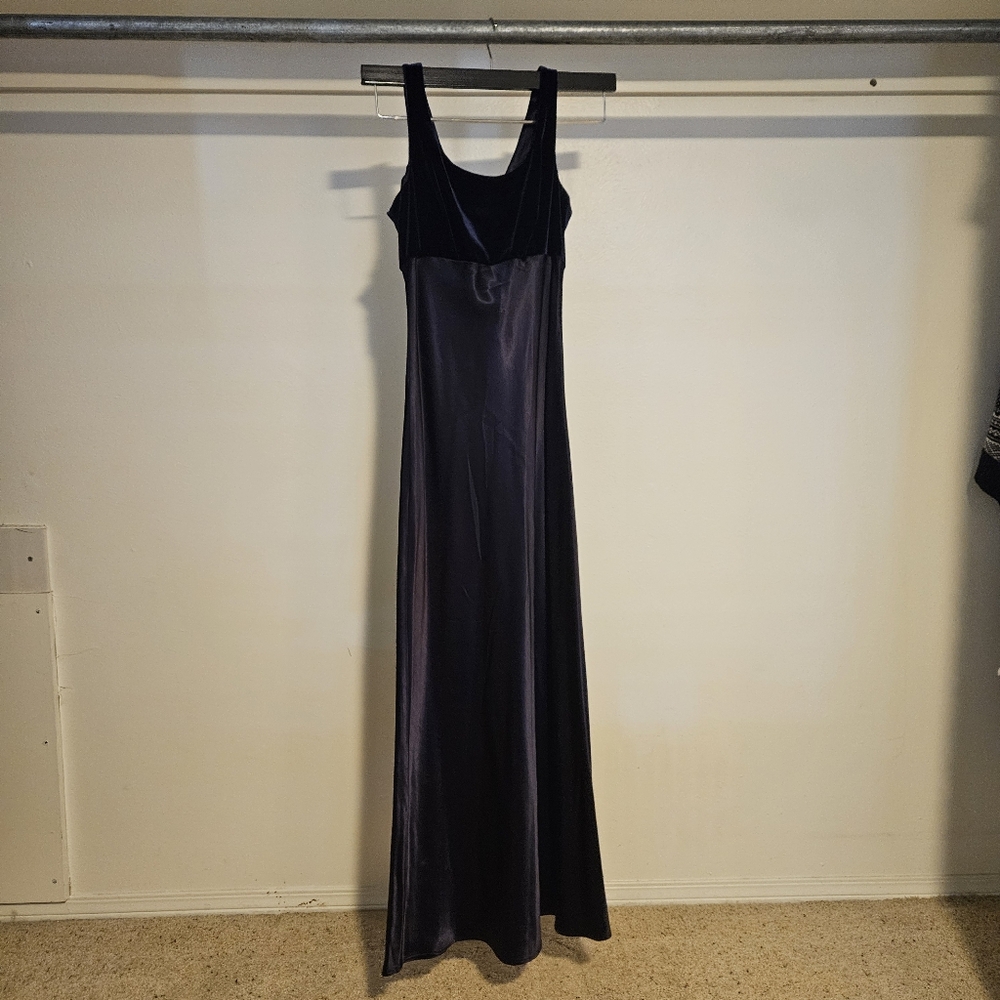 Elegant Deep Purple Velvet And Silky Gown